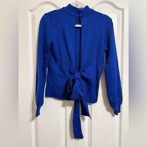Elegant Royal Blue Open Back Tie Cardigan